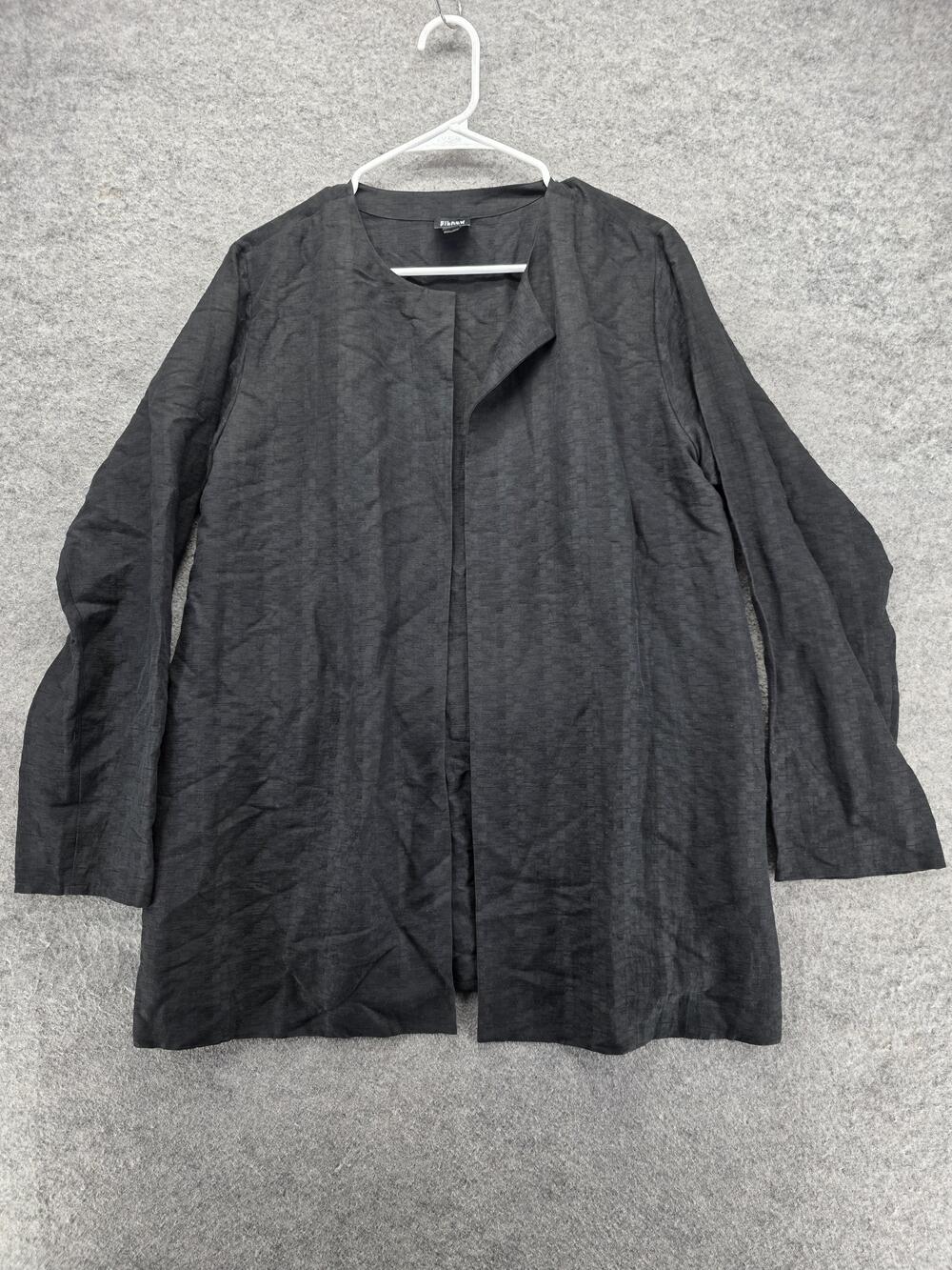 Eileen Fisher Jacket Womens Medium Black Textured Open Front Long Sleeve Top